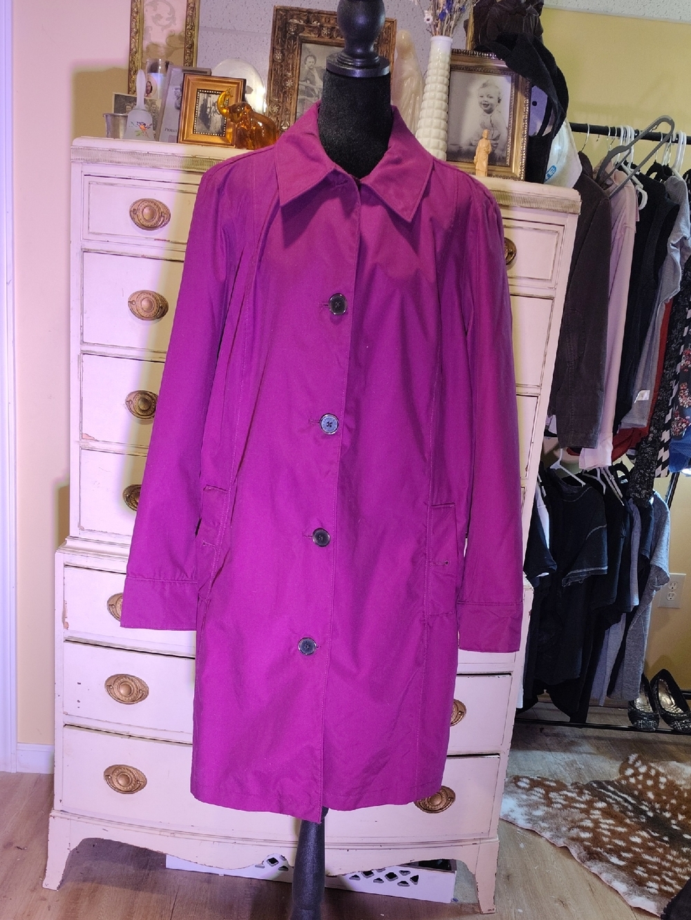 Lands' End Women's Magenta Trench Coat